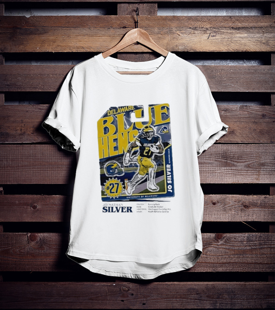 Delaware Blue Hens Jo Silver #27 University Of Delaware Football T-Shirt