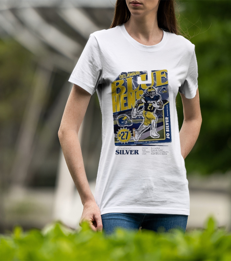 Delaware Blue Hens Jo Silver #27 University Of Delaware Football T-Shirt