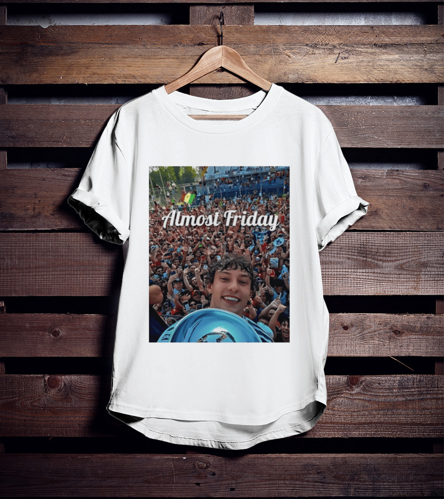 Kimi Antonelli Victory Selfie With Trophy After Winning 2026 Italian Grand Prix At Monza Almost Friday T-Shirt