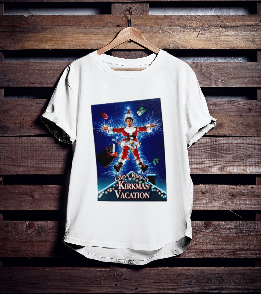 Chevy Kirk In Kirkmas Vacation Christmas Presents Lights Santa Suit Explosion T-Shirt