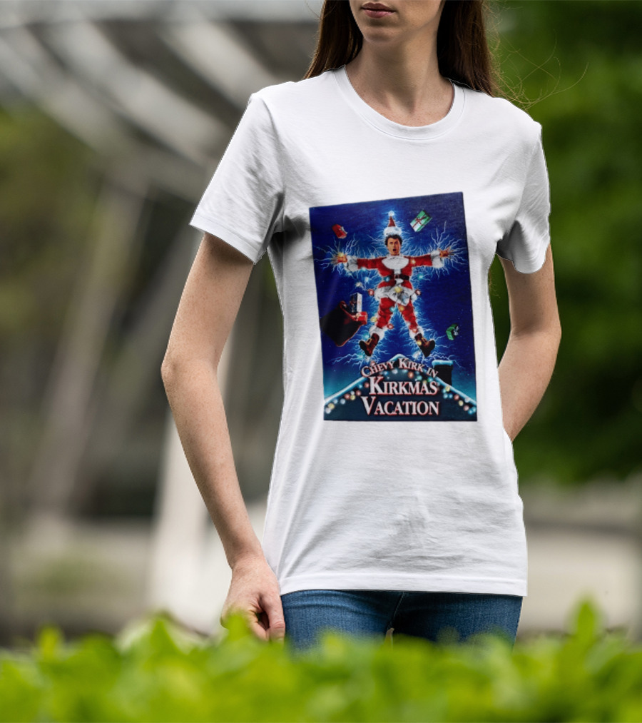 Chevy Kirk In Kirkmas Vacation Christmas Presents Lights Santa Suit Explosion T-Shirt