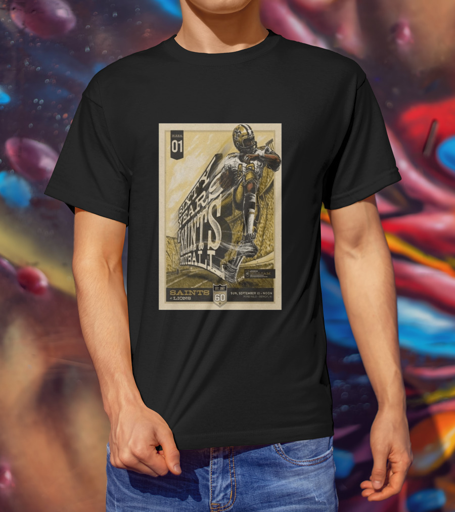 New Orleans Saints Vs Detroit Lions 60th Anniversary John Gilliam Tribute September 13 2026 Ford Field T-Shirt