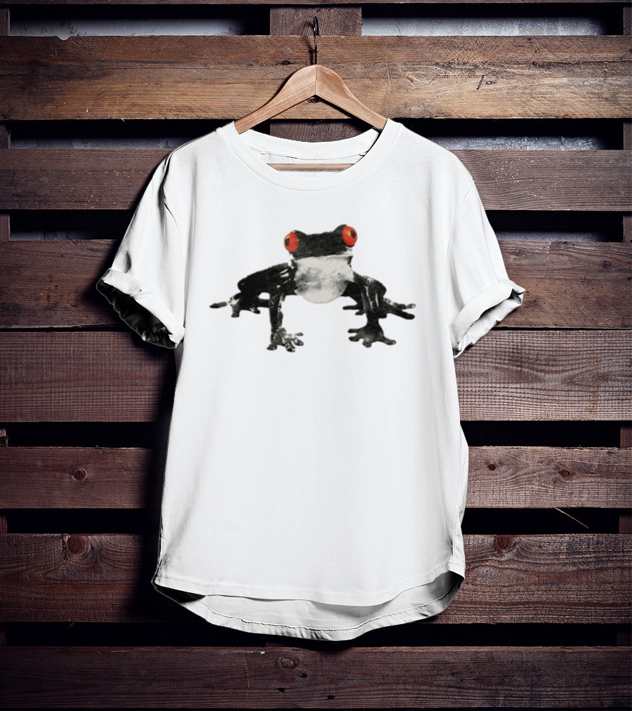 Red Eyed Tree Frog Black And White Monochrome Contrasting T-Shirt
