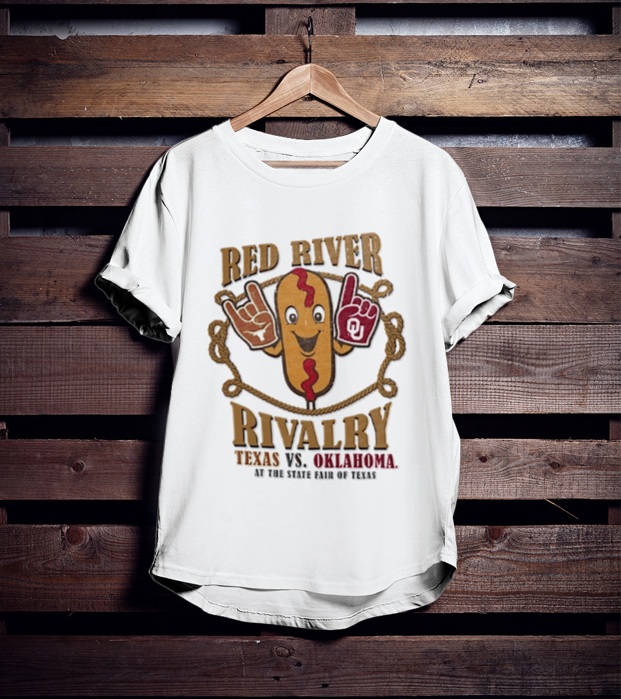 Red River Rivalry Texas Vs Oklahoma State Fair Of Texas Corn Dog T-Shirt