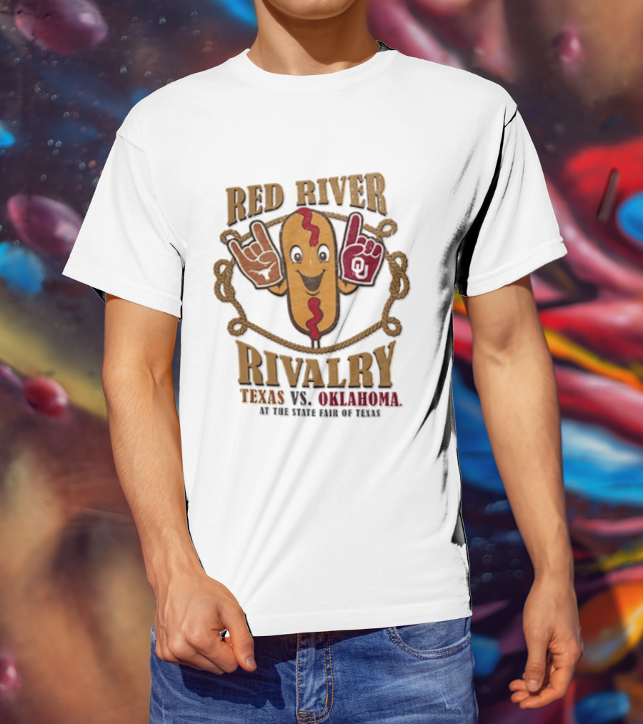 Red River Rivalry Texas Vs Oklahoma State Fair Of Texas Corn Dog T-Shirt