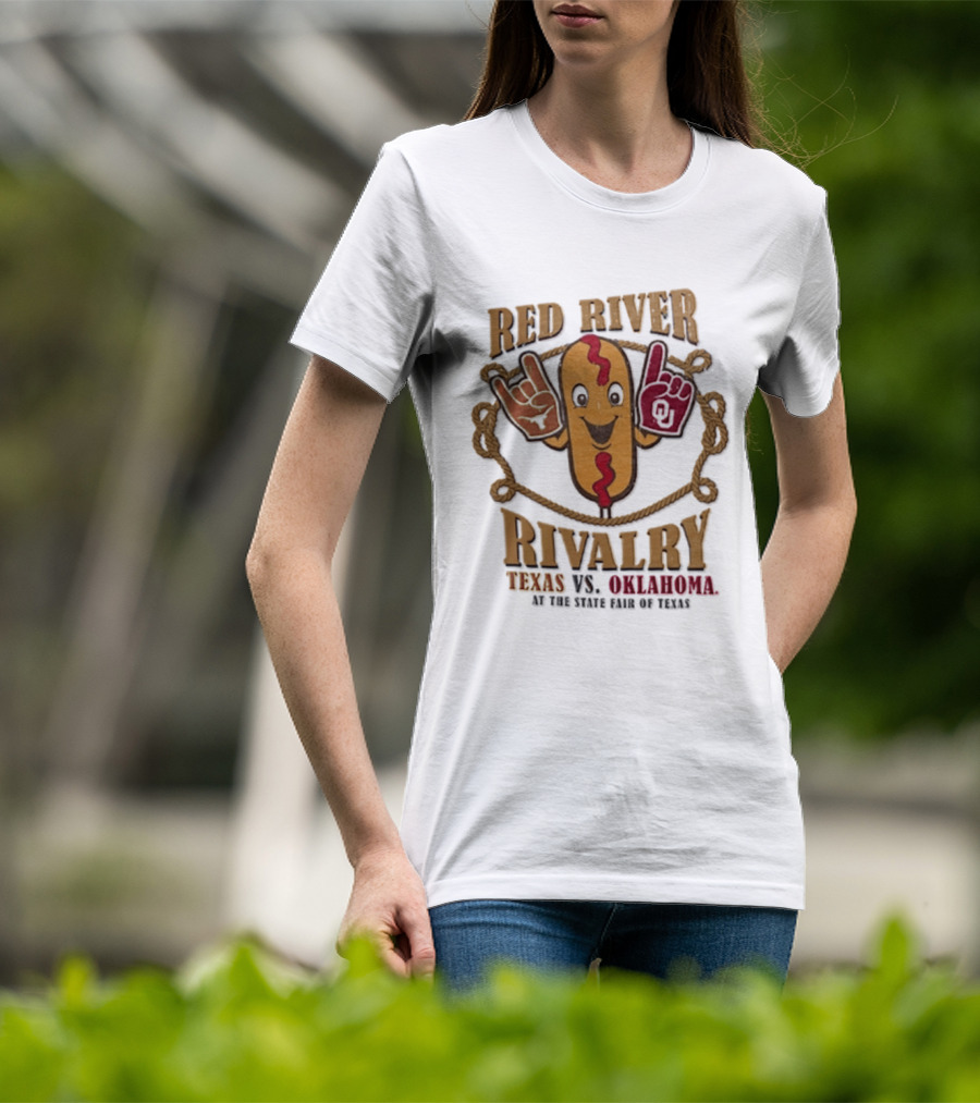 Red River Rivalry Texas Vs Oklahoma State Fair Of Texas Corn Dog T-Shirt