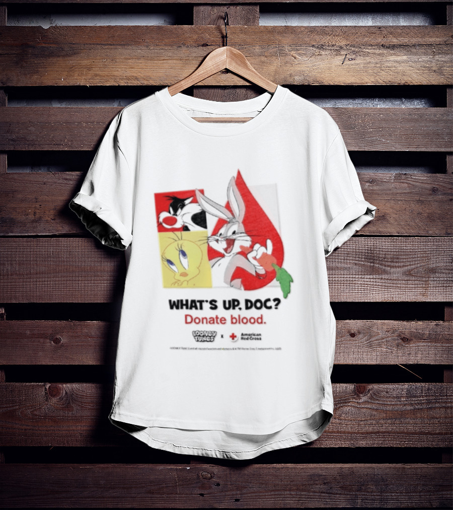 What's Up Doc Donate Blood Looney Tunes American Red Cross Bugs Bunny Tweety Bird T-Shirt
