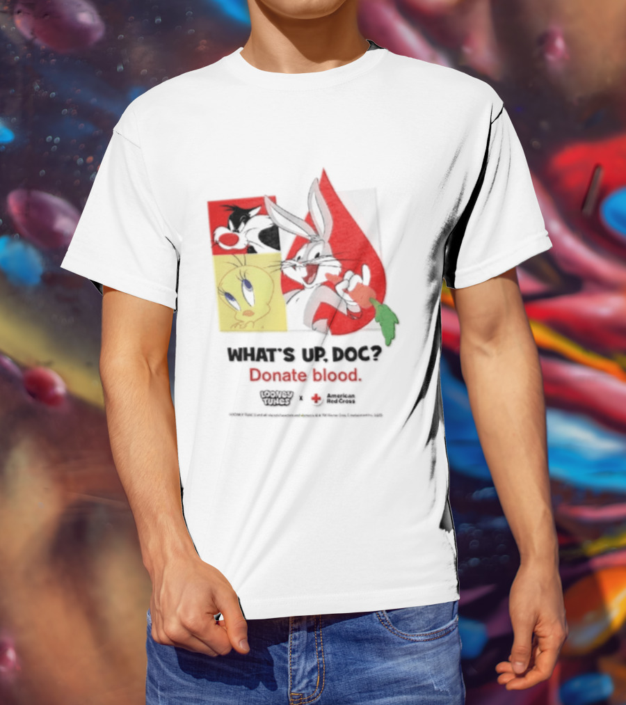 What's Up Doc Donate Blood Looney Tunes American Red Cross Bugs Bunny Tweety Bird T-Shirt