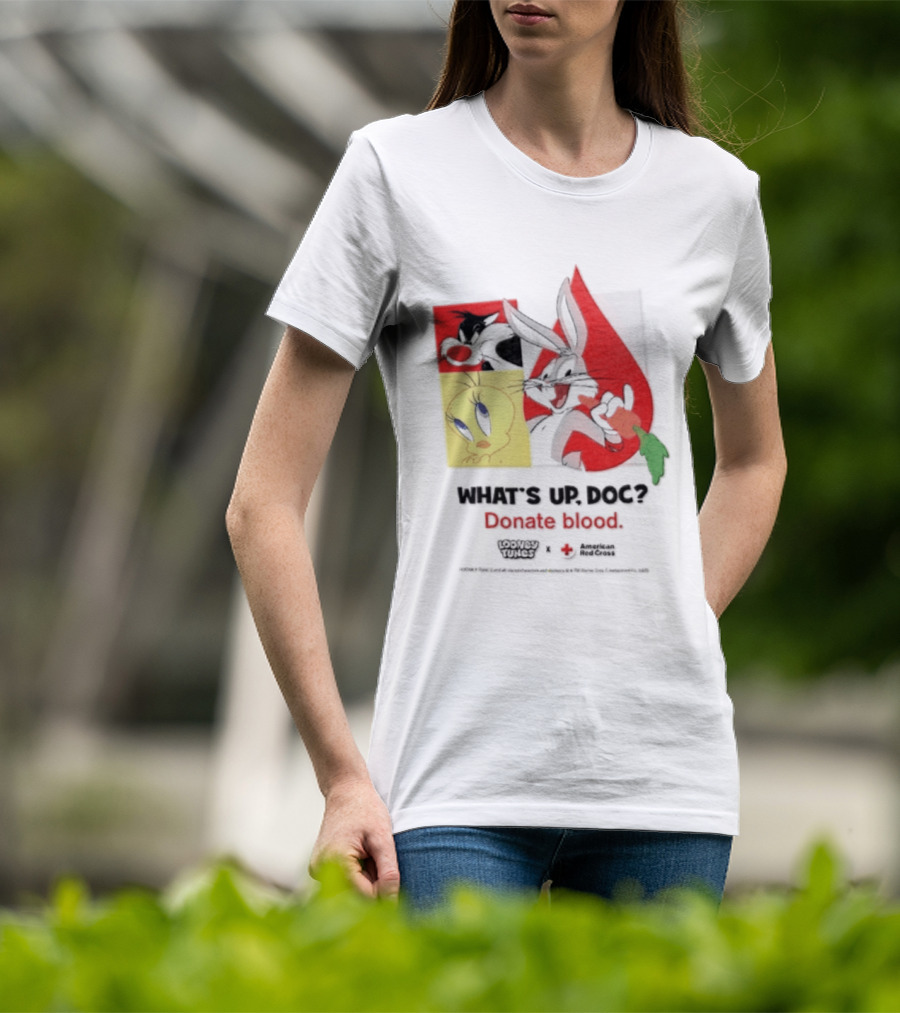 What's Up Doc Donate Blood Looney Tunes American Red Cross Bugs Bunny Tweety Bird T-Shirt