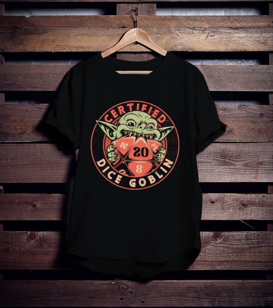 Certified Dice Goblin D20 RPG Fantasy Gaming T-Shirt