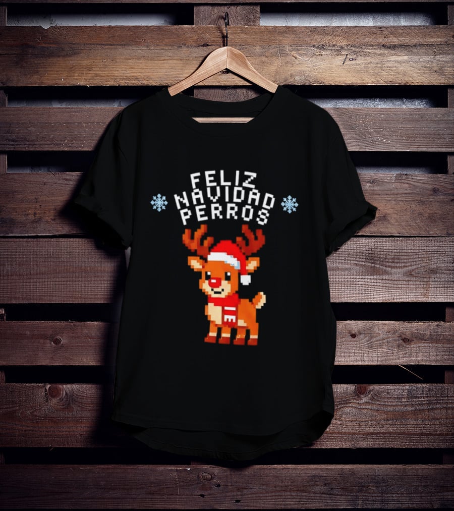 Feliz Navidad Perros Pixel Art Christmas Reindeer T-Shirt