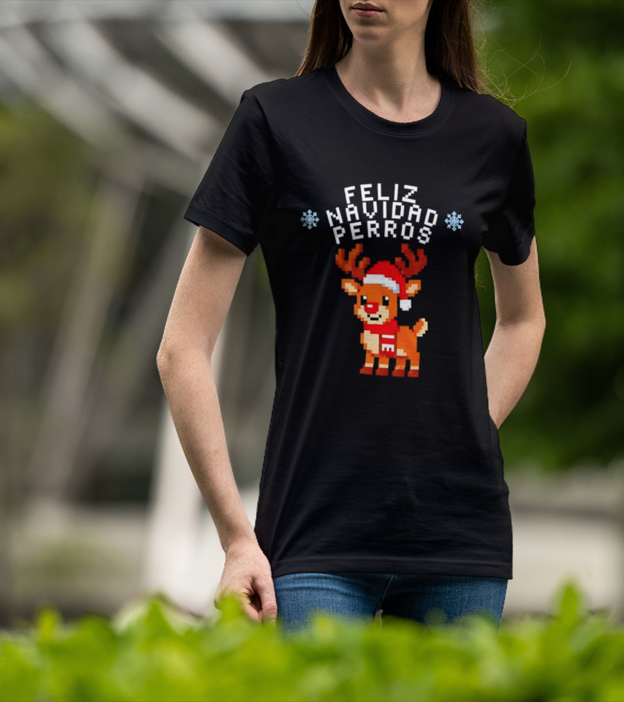 Feliz Navidad Perros Pixel Art Christmas Reindeer T-Shirt