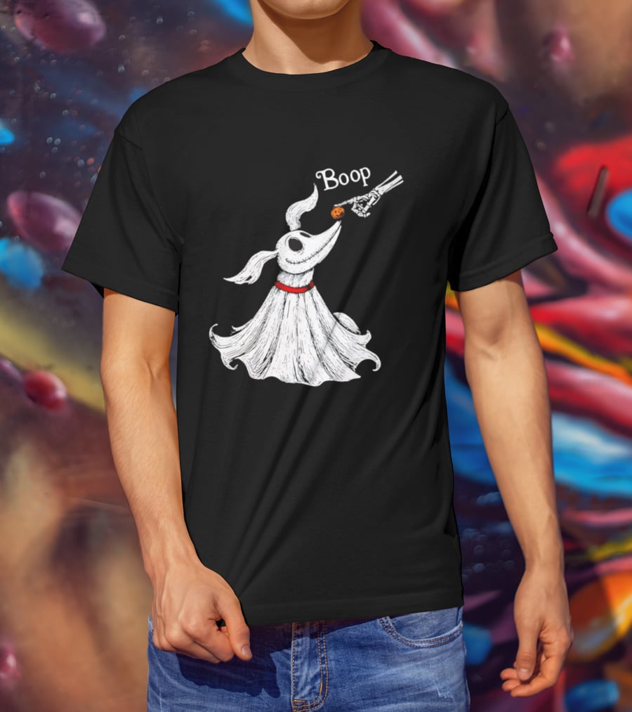 Zero Dog Boop Halloween Skeleton Hand Ghost Dog Pumpkin Nose T-Shirt