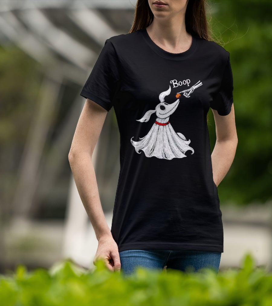 Zero Dog Boop Halloween Skeleton Hand Ghost Dog Pumpkin Nose T-Shirt