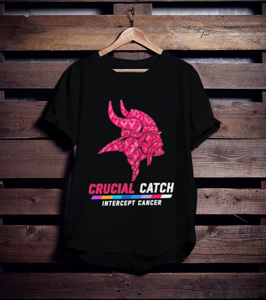 Minnesota Vikings 2026 Crucial Catch Intercept Cancer Pink Crucial Catch Intercept Cancer T-Shirt