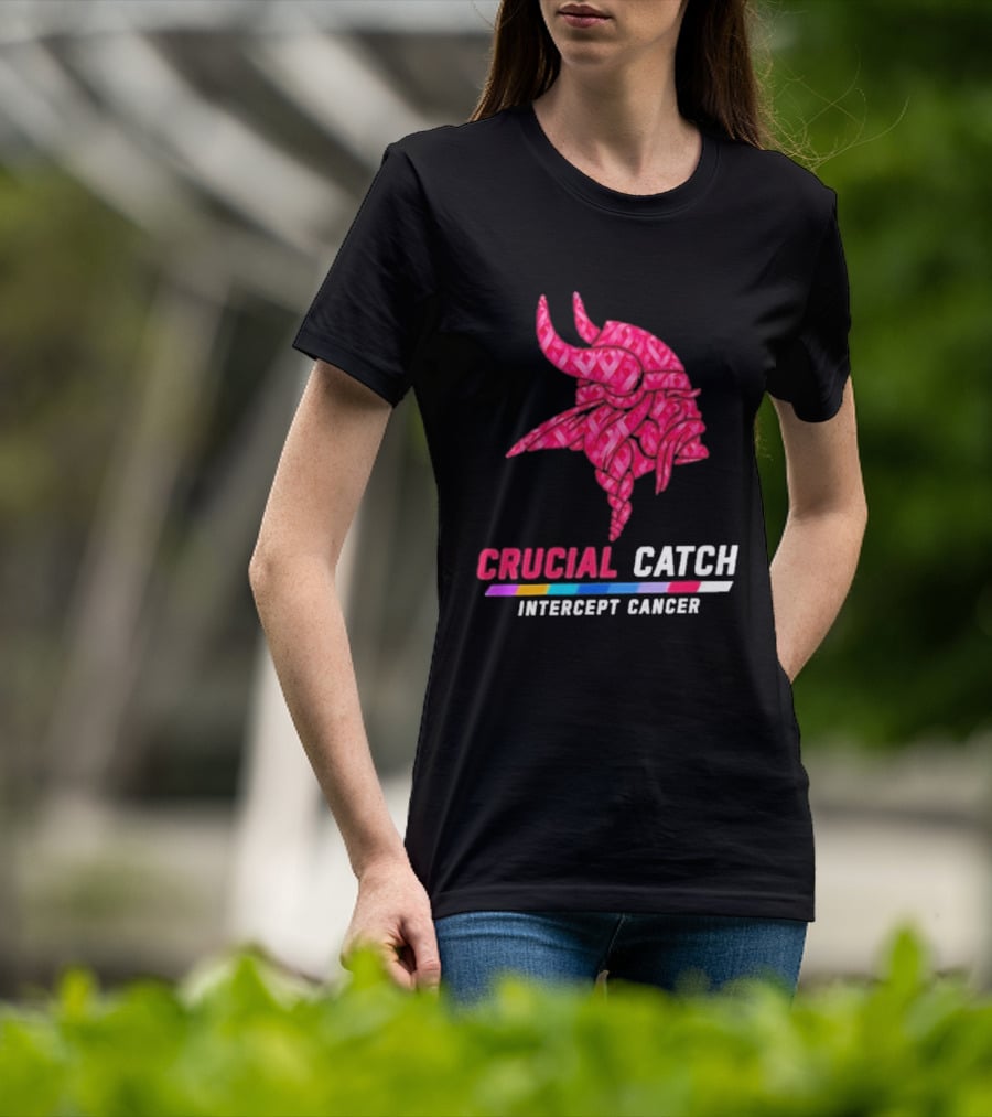 Minnesota Vikings 2026 Crucial Catch Intercept Cancer Pink Crucial Catch Intercept Cancer T-Shirt