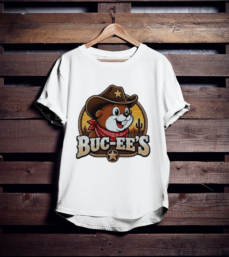 Buc Ee's Cowboy Howdy Beaver Star Bandana Cacti Desert Scene T-Shirt