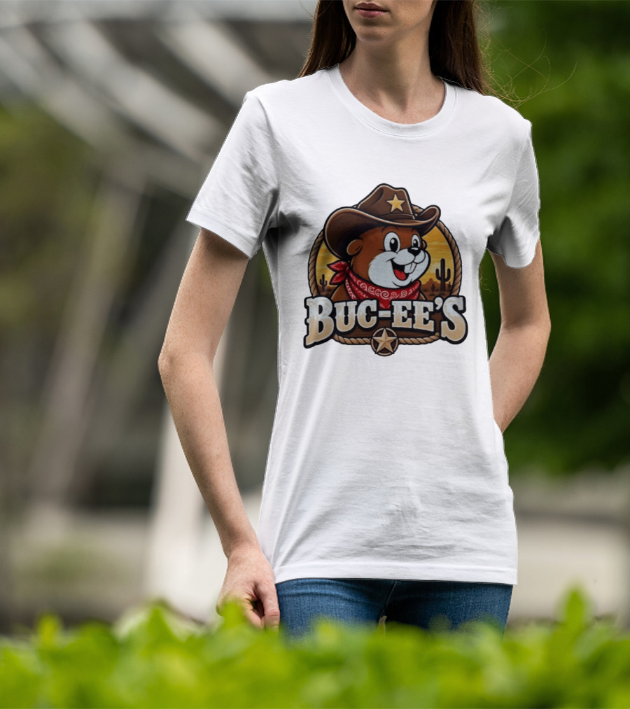 Buc Ee's Cowboy Howdy Beaver Star Bandana Cacti Desert Scene T-Shirt