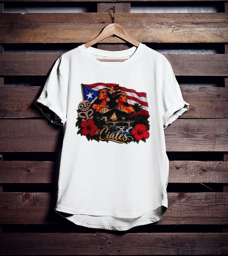 Ciales Puerto Rico Taino Women With Flag Hibiscus Flowers And Indigenous T-Shirt
