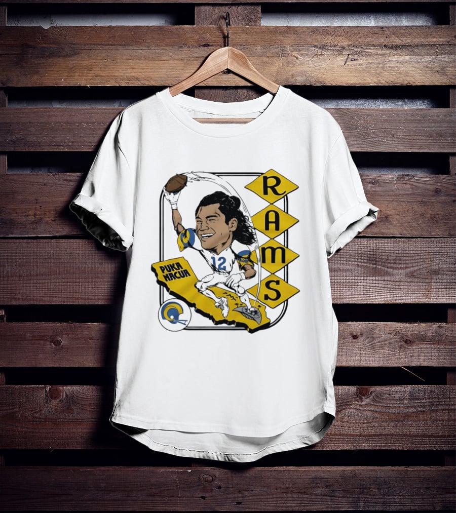 Los Angeles Rams Puka Nacua Caricature Football Player California Map T-Shirt