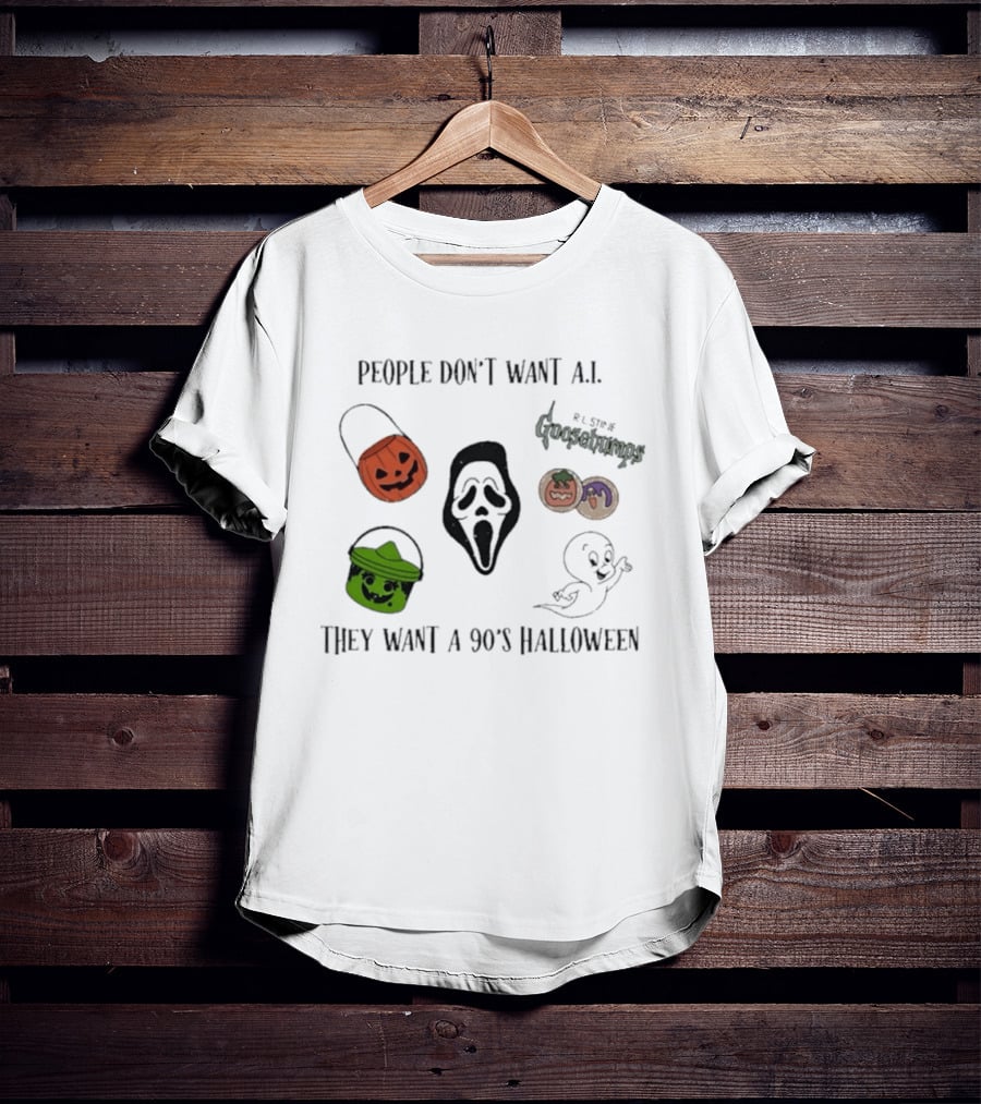 People Don't Want AI They Want A 90's Halloween Goosebumps Ghost Pumpkin Mask T-Shirt