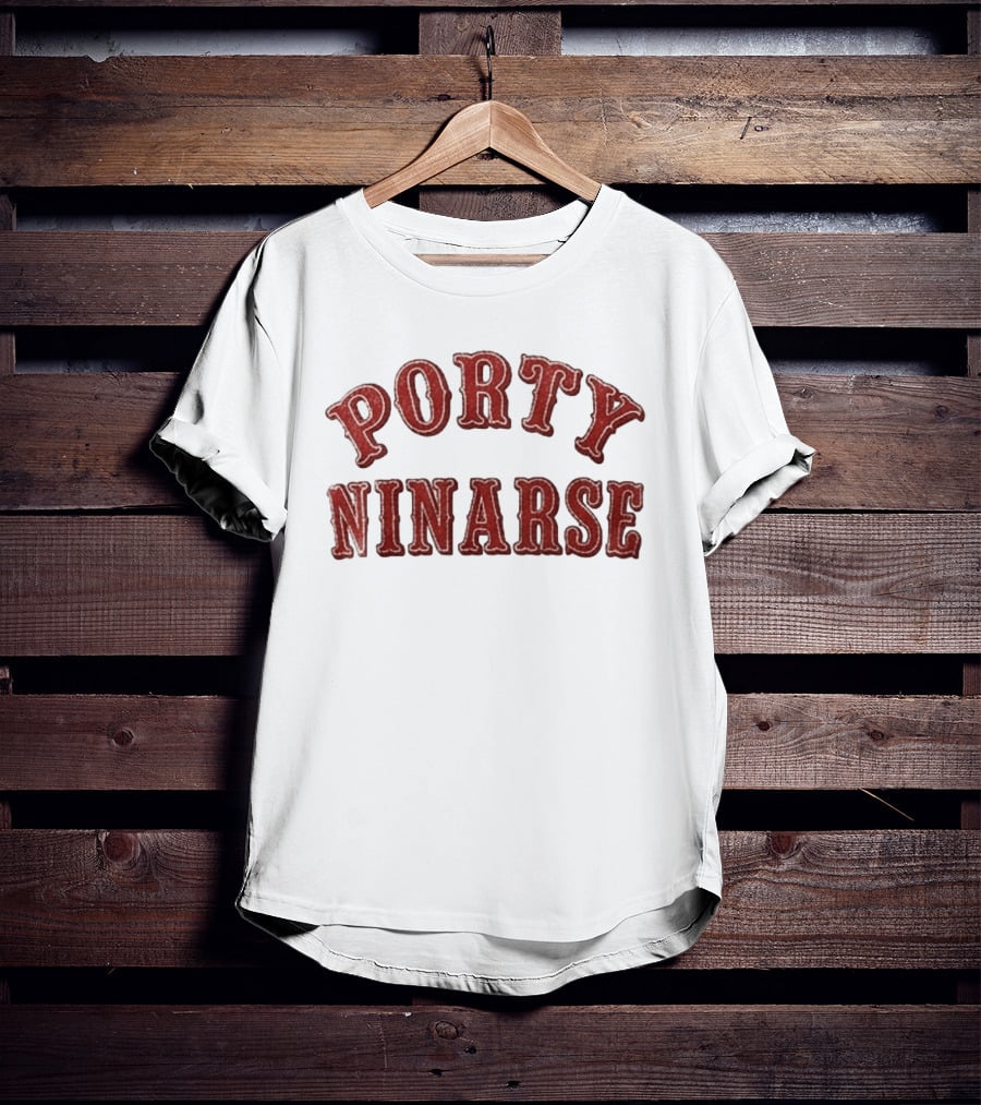 Porty Ninarse Retro Red Distressed Font T-Shirt