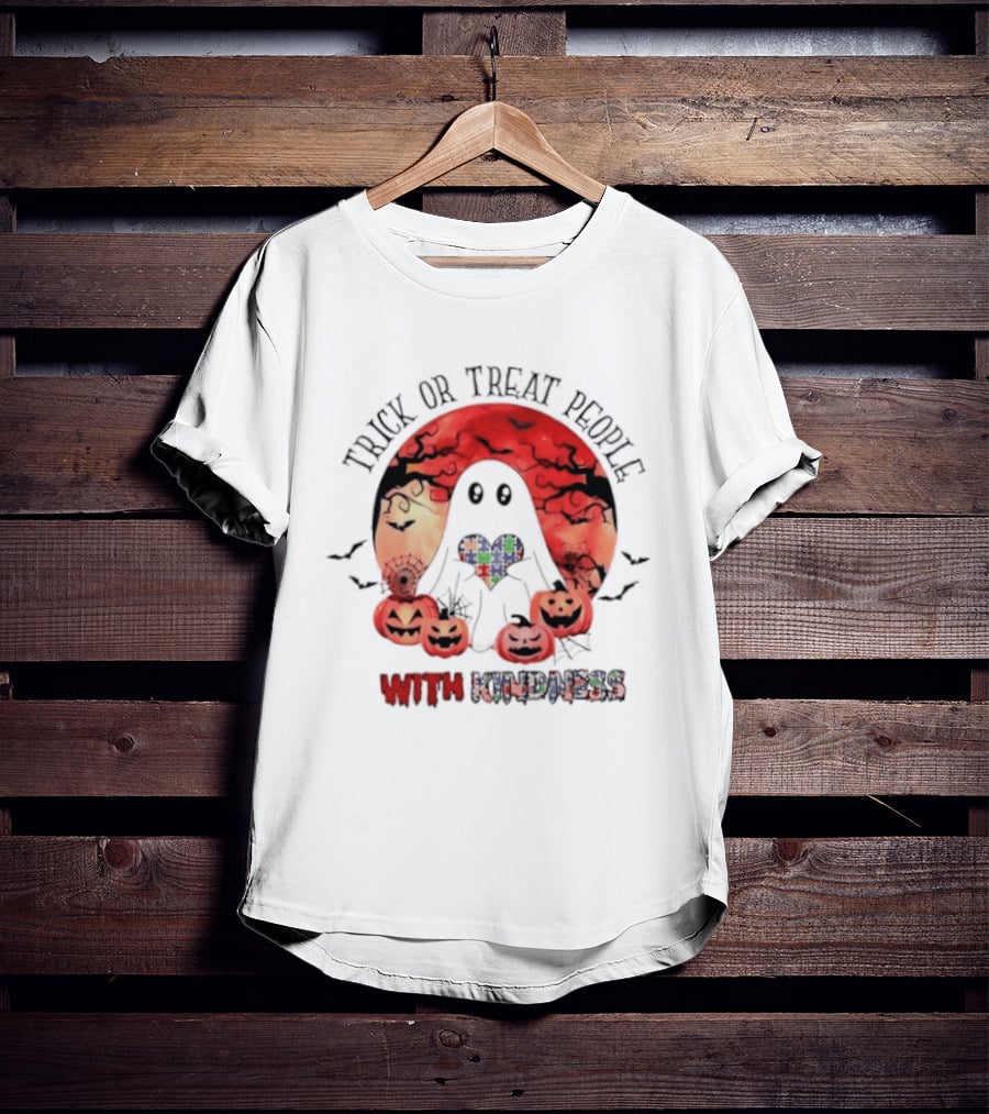Trick Or Treat People With Kindness Autism Awareness Halloween Ghost Pumpkins T-Shirt