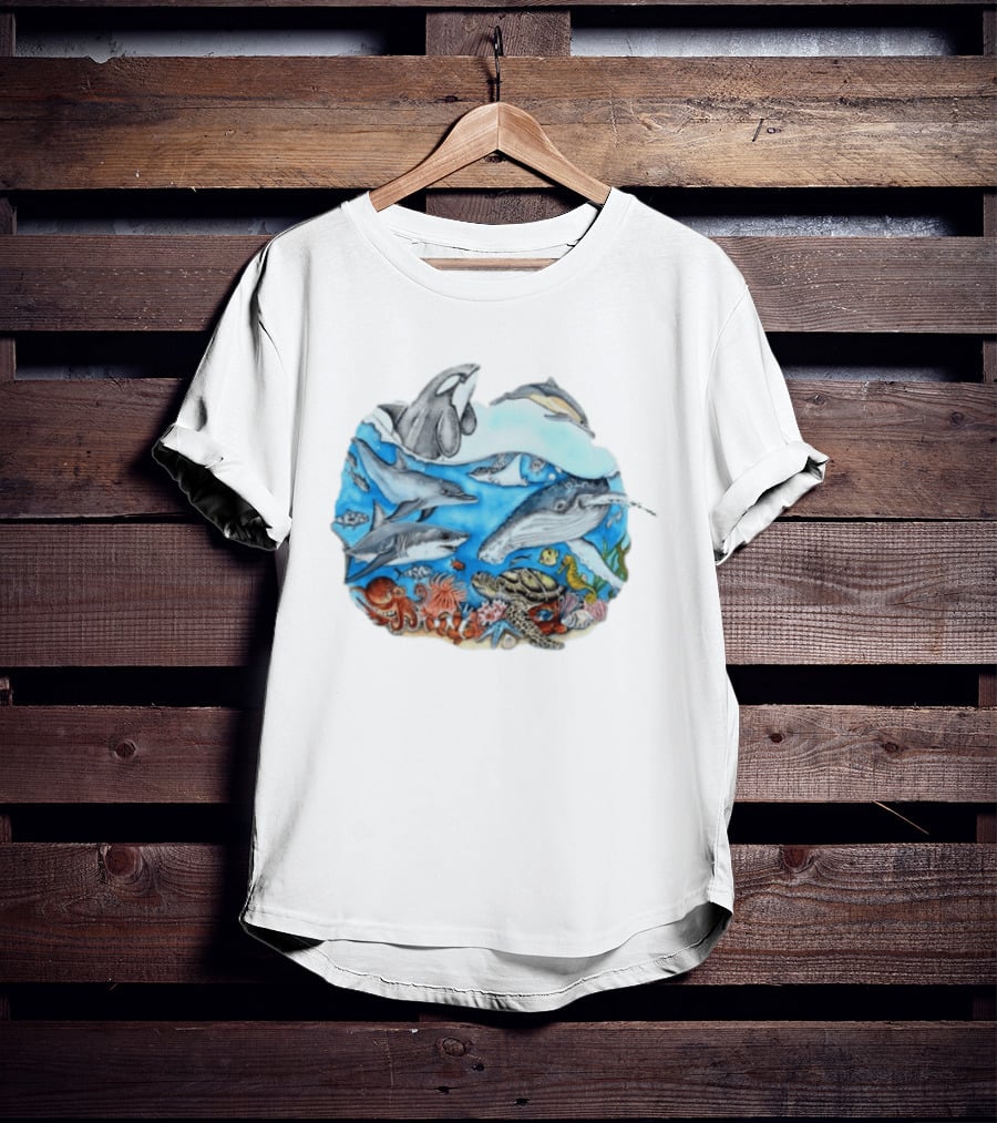 World Oceans Day Marine Life Dolphins Whales Turtles Octopus Coral Sea Animals Conservation T-Shirt
