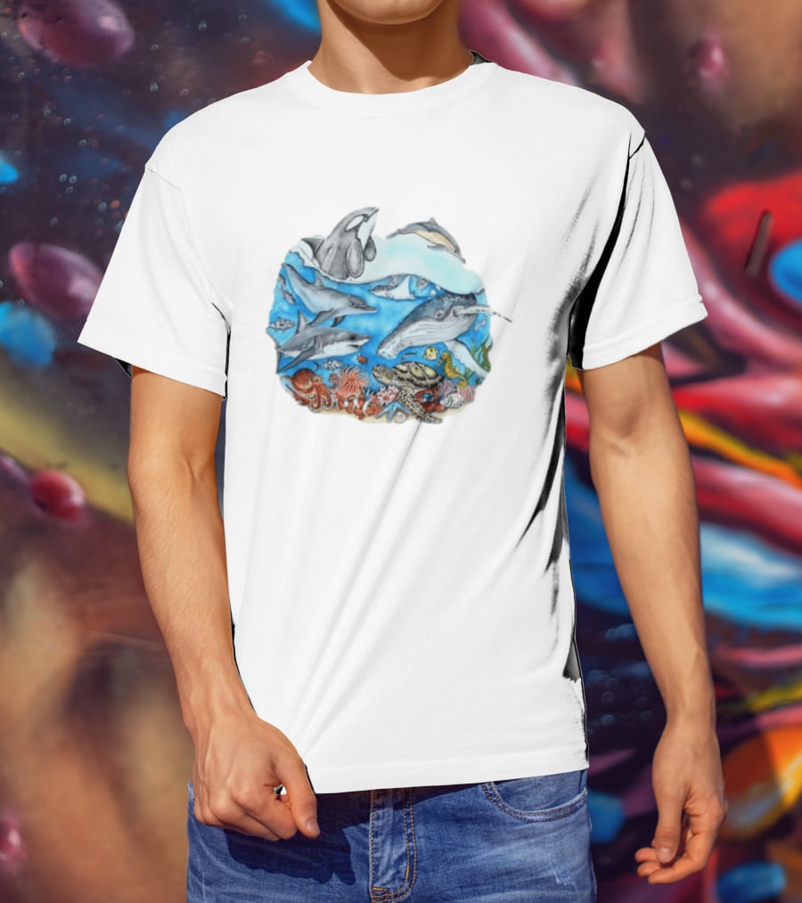 World Oceans Day Marine Life Dolphins Whales Turtles Octopus Coral Sea Animals Conservation T-Shirt