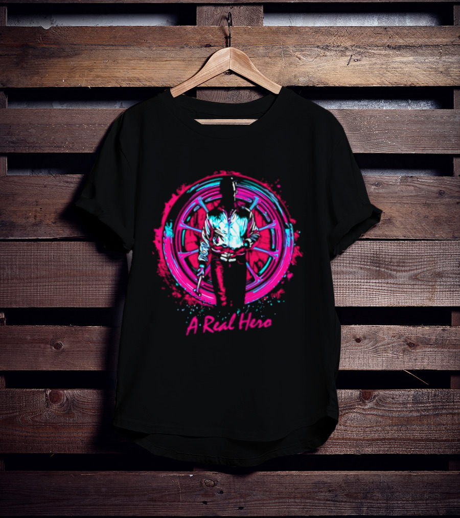 Drive Ryan Gosling Synthwave A Real Hero Wheel T-Shirt