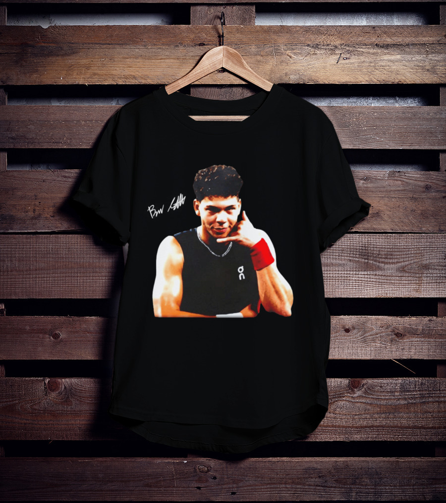Ben Shelton Phone Gesture On Athletic Tank With Red Wristband T-Shirt