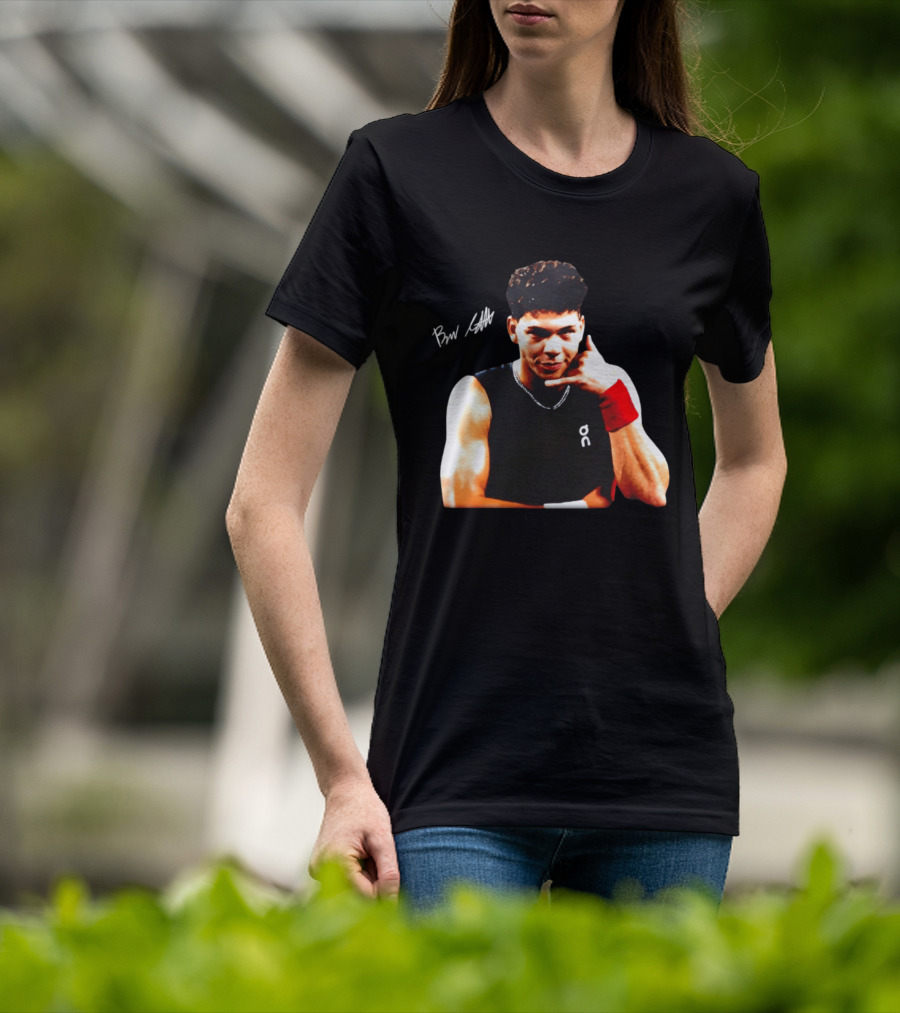 Ben Shelton Phone Gesture On Athletic Tank With Red Wristband T-Shirt