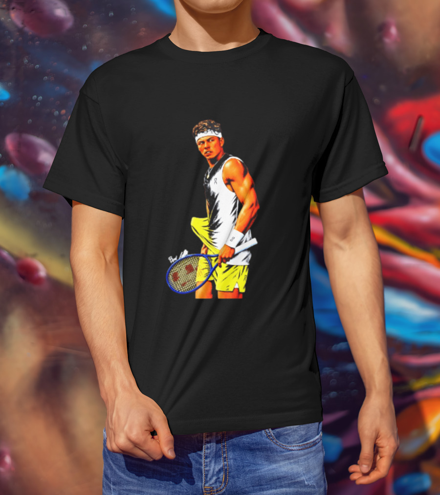 Ben Shelton Tennis Player 2026 Cartoon With Headband And Racket T-Shirt