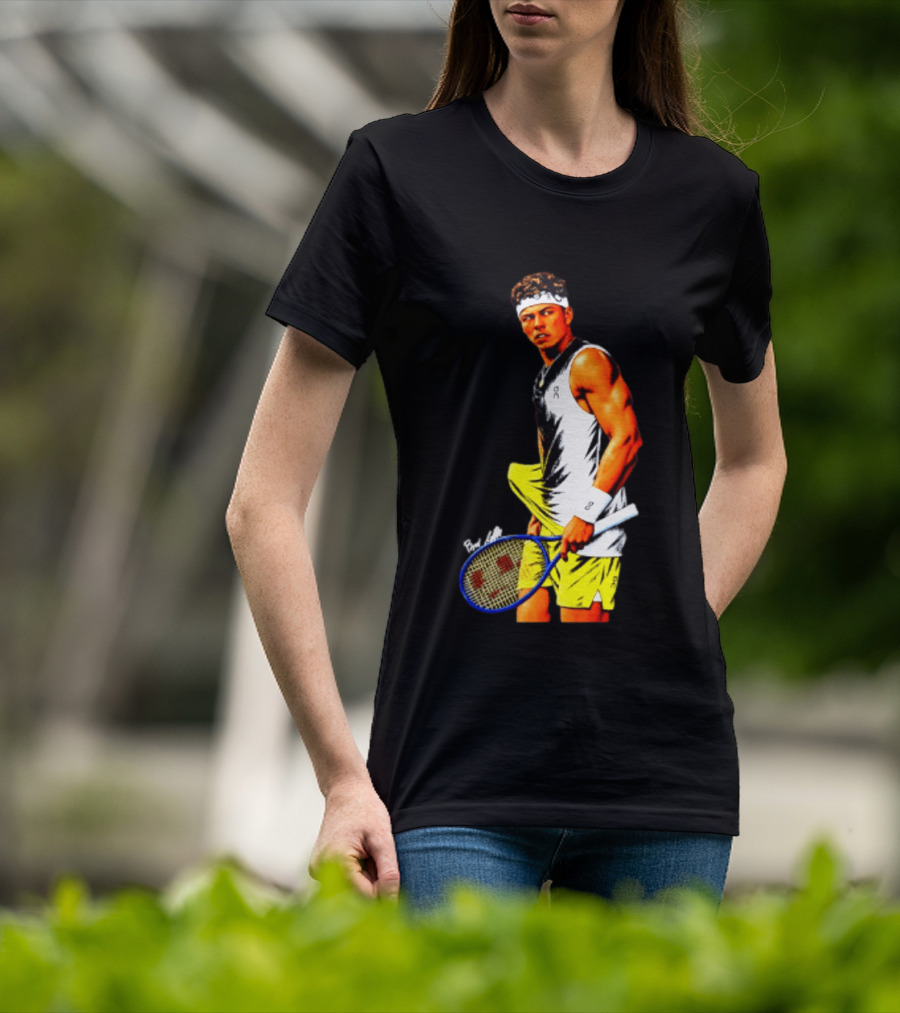 Ben Shelton Tennis Player 2026 Cartoon With Headband And Racket T-Shirt