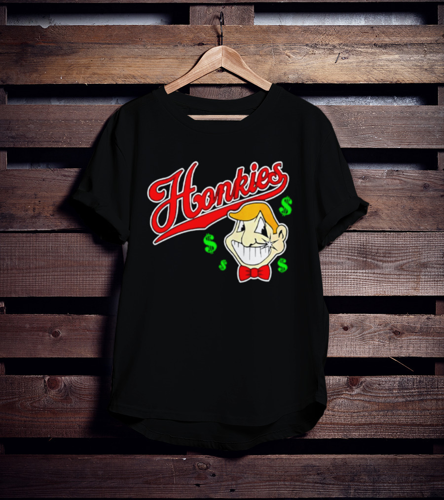 Honkies Red Script Cash Icon With Cartoon Face And Bow Tie T-Shirt