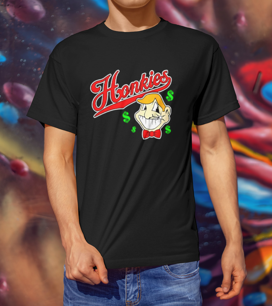 Honkies Red Script Cash Icon With Cartoon Face And Bow Tie T-Shirt