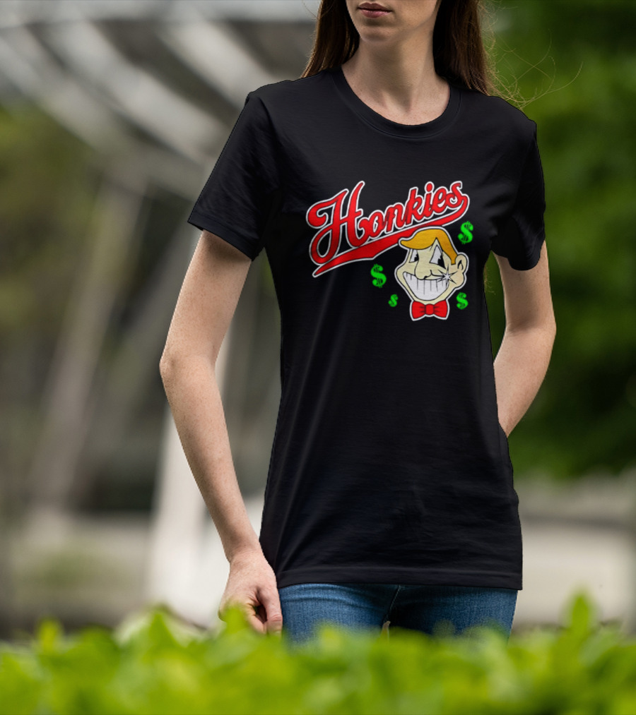 Honkies Red Script Cash Icon With Cartoon Face And Bow Tie T-Shirt