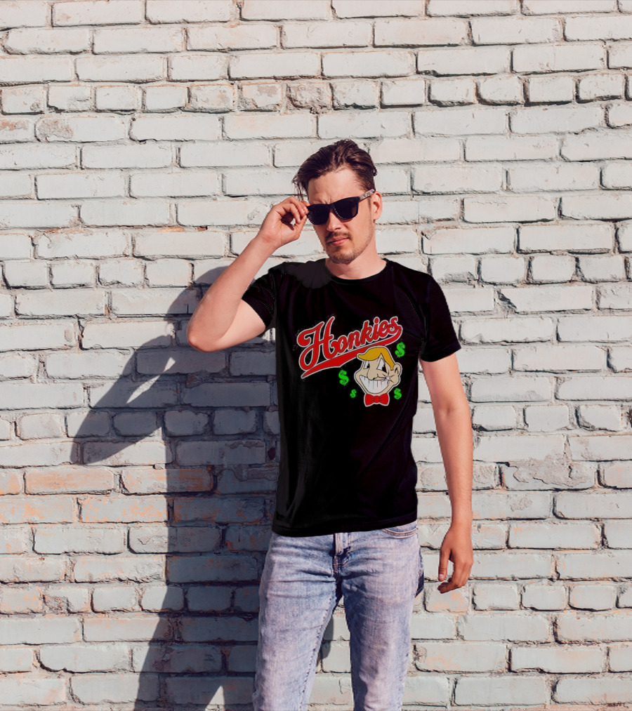 Honkies Red Script With Cartoon Face And Dollar Signs T-Shirt