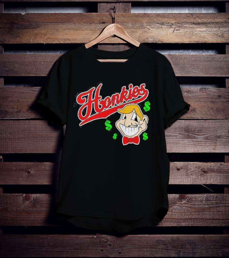 Honkies Red Script With Cartoon Face And Dollar Signs T-Shirt