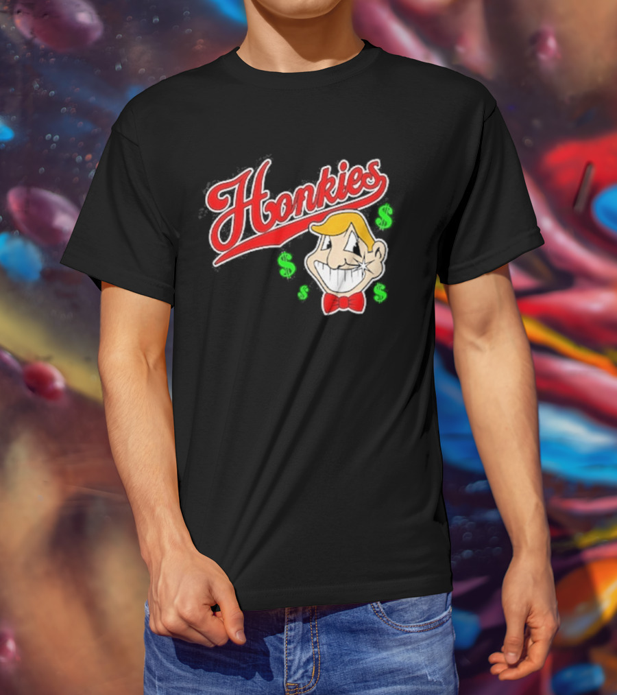 Honkies Red Script With Cartoon Face And Dollar Signs T-Shirt