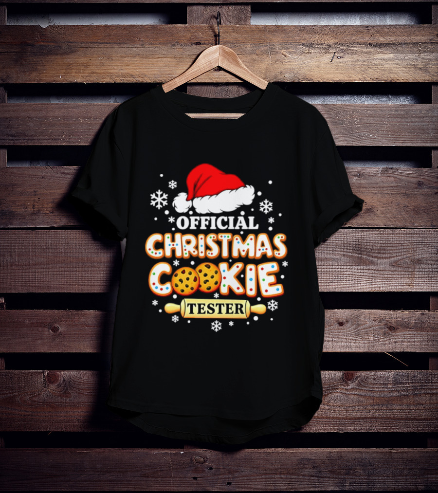 Official Christmas Cookie Tester Santa Hat Snowflakes T-Shirt