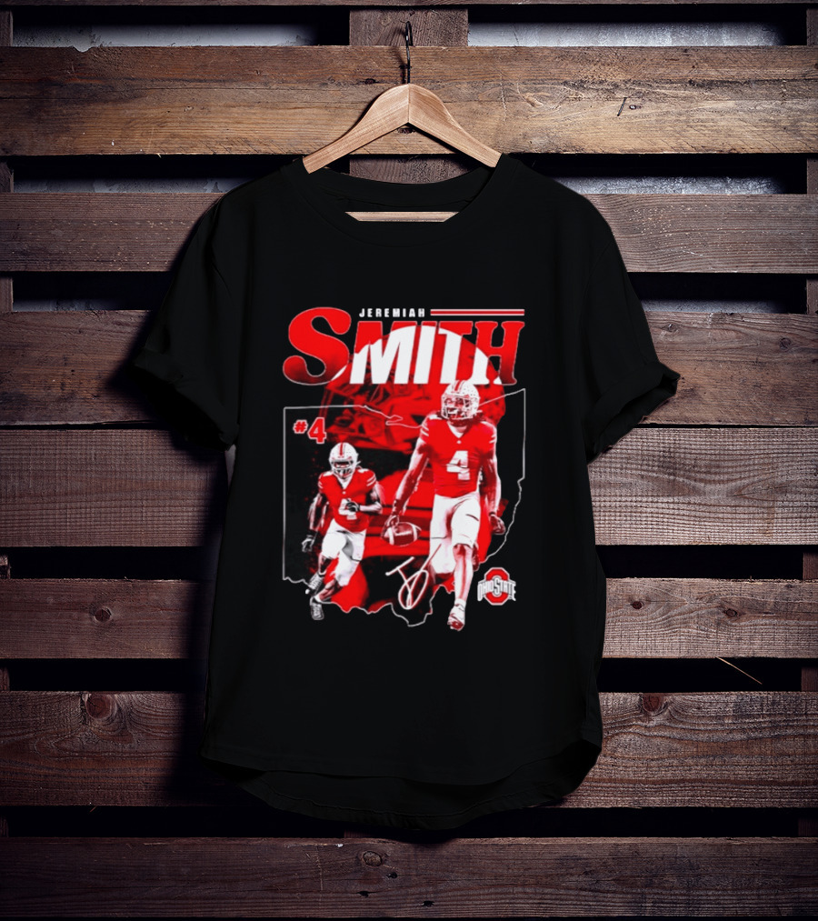 Jeremiah Smith #4 Ohio State Buckeyes Football NCAA Player Ohio Map T-Shirt