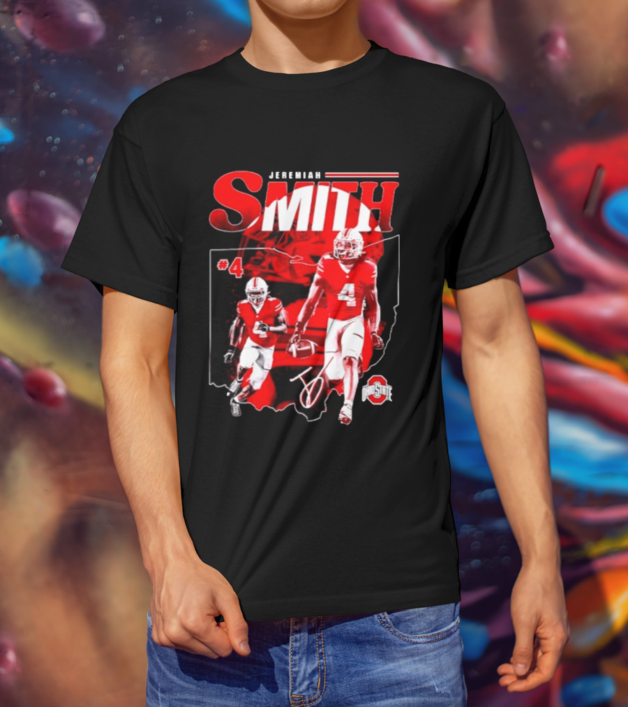 Jeremiah Smith #4 Ohio State Buckeyes Football NCAA Player Ohio Map T-Shirt