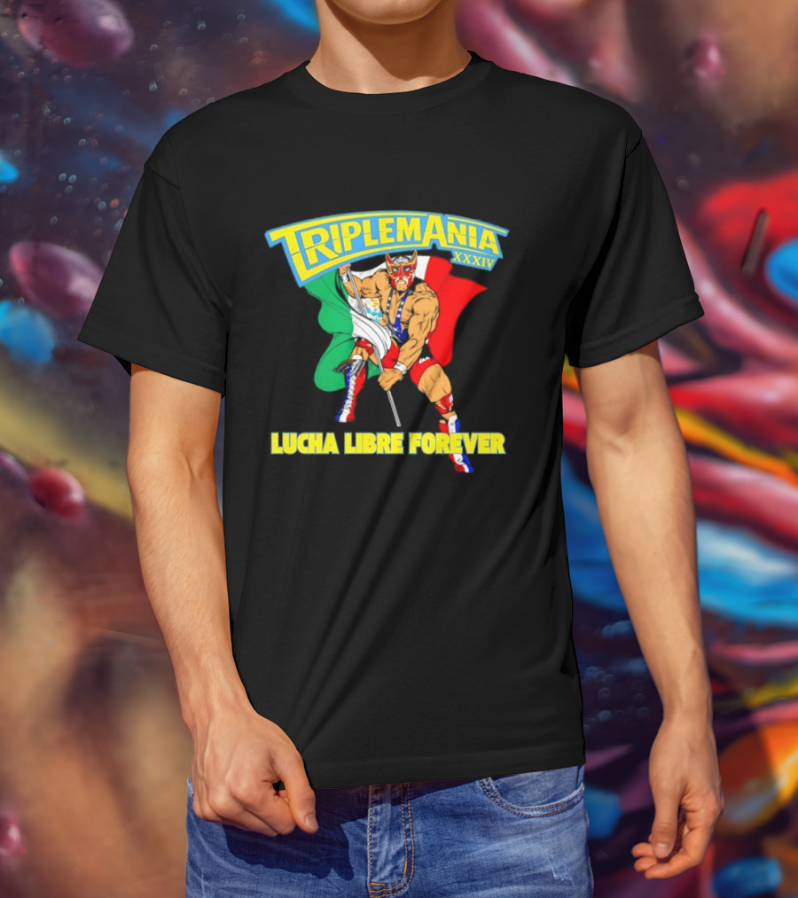 Triplemania XXXIV Lucha Libre Forever Wrestler Mexican Flag T-Shirt