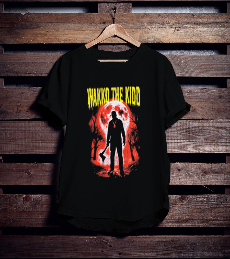 Wakko The Kidd Swing The Hatchet Red Moon Silhouette Charcoal Grey T-Shirt