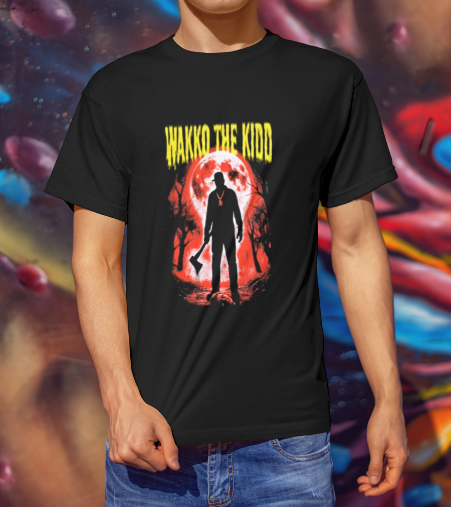 Wakko The Kidd Swing The Hatchet Red Moon Silhouette Charcoal Grey T-Shirt