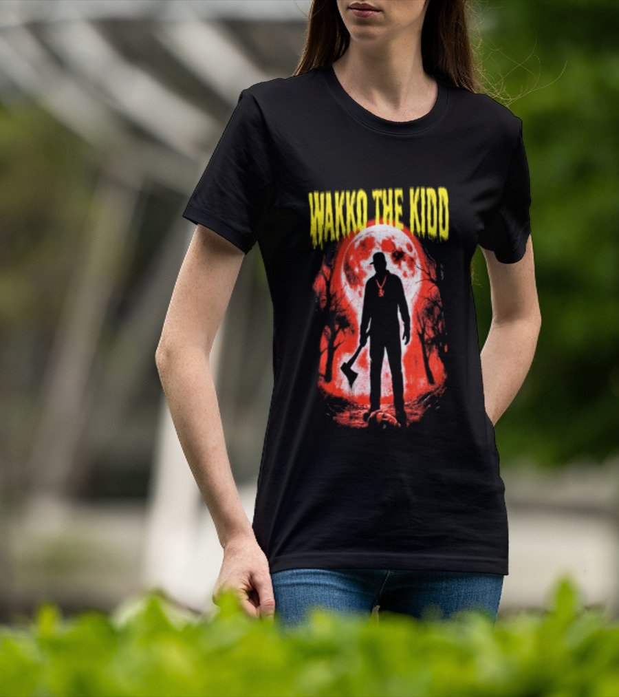 Wakko The Kidd Swing The Hatchet Red Moon Silhouette Charcoal Grey T-Shirt