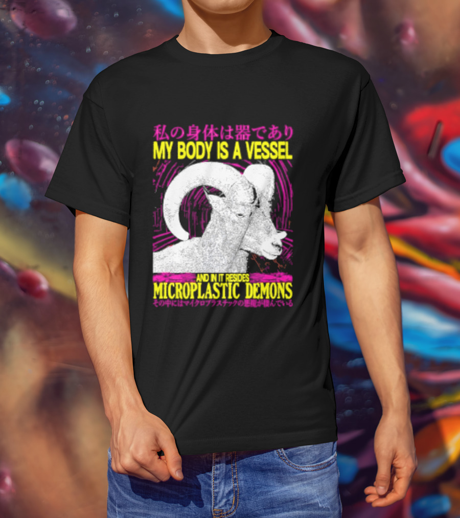 My Body Is A Vessel Microplastic Demons Ram Vintage Japanese Text Aesthetic T-Shirt