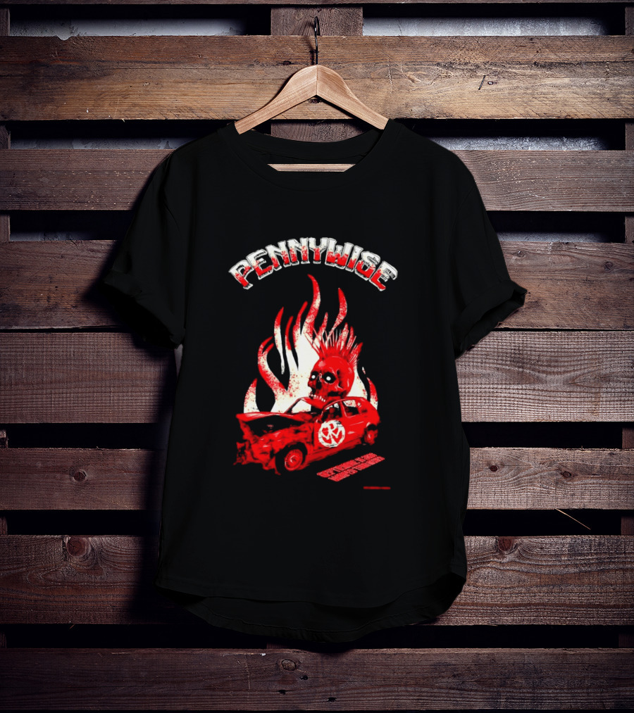 Pennywise Punk Rock Skull Flames Car Warped Tour T-Shirt
