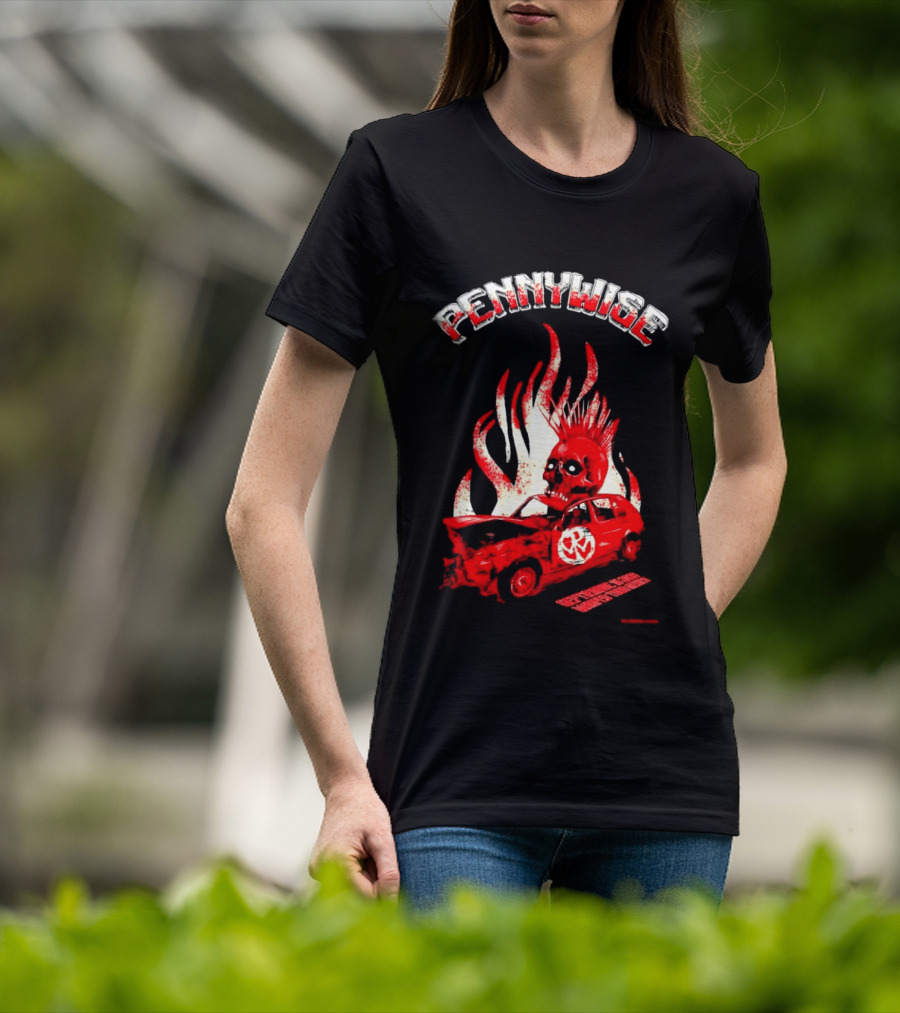 Pennywise Punk Rock Skull Flames Car Warped Tour T-Shirt
